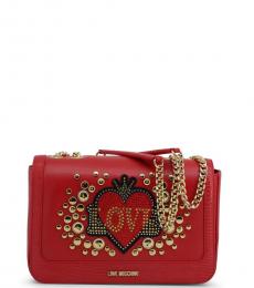 Love Moschino Red Embellished Medium Shoulder Bag