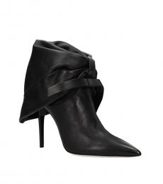 Black Pointed Toe Leather Booties