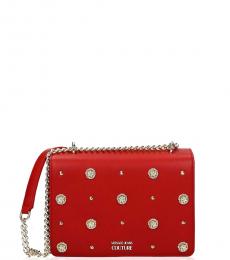 Versace Jeans Red Studded Medium Shoulder Bag