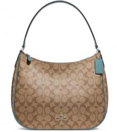 Coach Khaki Cyan Signature Large Hobo