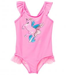 Betsey Johnson Little Girls Pink Unicorn One-Piece Swimsuit