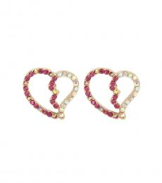 Betsey Johnson Gold Heart With Crystals Stud Earrings