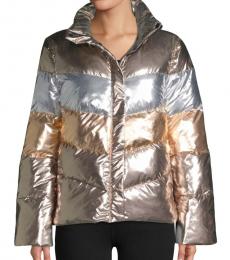 Betsey Johnson Gold-Metallic Colorblock Puffer Jacket
