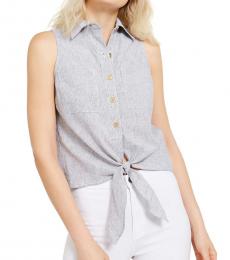 Michael Kors Light Blue Tie-Front Sleeveless Shirt