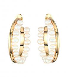 Gold Pearl-Fringe Hoop Earrings