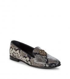Roberto Cavalli Snake Print Logo Leather Loafers