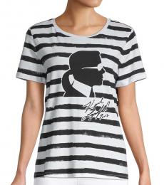 Karl Lagerfeld White Striped Stretch-Cotton Tee