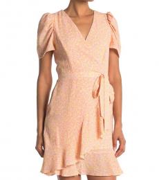 Betsey Johnson Pink Pop Multi Printed Tiered Faux Wrap Mini Dress