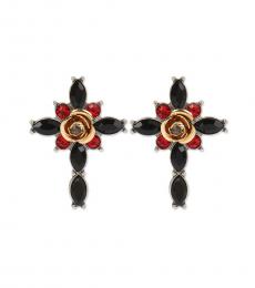 Black Rose & Cross Stud Earrings