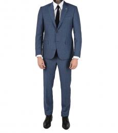 Corneliani Dark Blue Cc Collection Pinstriped Side Vents 2-Button Right Suit