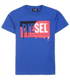 Diesel Boys Blue Logo Printed T-Shirt