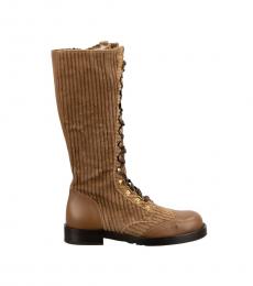 Dolce & Gabbana Brown Corduloy Leather Lace Boots