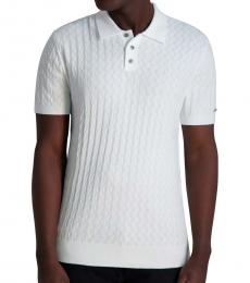 Karl Lagerfeld White Spread Collar Textured Polo