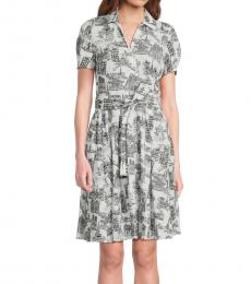 Karl Lagerfeld White Printed Belted Shirtdress