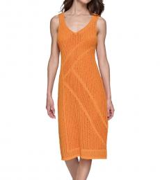 Karl Lagerfeld Orange V-Neck Sleeveless Midi-Dress