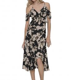 DKNY Black V-Neck Sleeveless Ruffle Dress