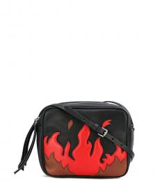 Black Flame Embellished Small Crossbody Bag