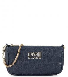Cavalli Class Navy Blue Logo-Embossed Small Shoulder Bag