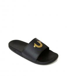 True Religion Black Gold Horseshoe Logo Slides