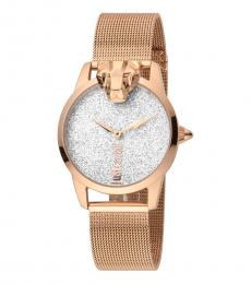 Just Cavalli Rose Gold Silver Shimmer Dial Watch
