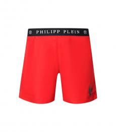 Philipp Plein Red Logo Print Swin Shorts