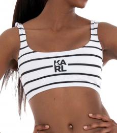 Karl Lagerfeld White Logo Stripe Swim Top