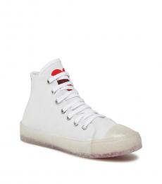 Love Moschino White Love Fabric High Sneakers