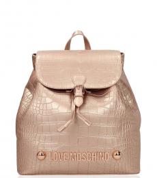 Love Moschino Rose Gold Textured Small Backpack