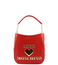 Love Moschino Red Embossed Logo Large Shoulder Bag
