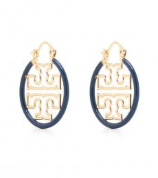 Tory Burch Navy Gold Miller Wire Small Hoop Earrings