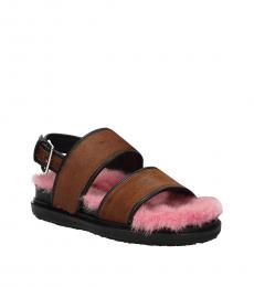 Brown Slingback Fur Sandals