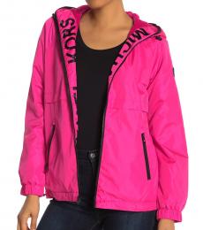 Michael Kors Neon Pink Hooded Logo Plush Jacket