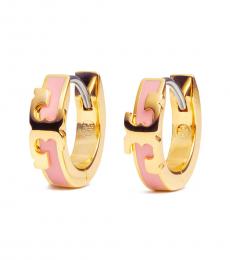 Tory Burch Gold-Pink Enamel Huggie Hope Earrings