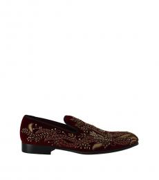 Dolce & Gabbana Red Embellished Loafers