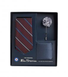 Ben Sherman Blue-Multi Pinstripe Tie, Lapel Pin, & Pocket Square Box Set