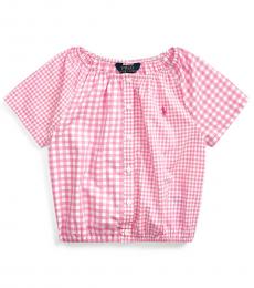 Ralph Lauren Little Girls Pink Mixed-Gingham Top