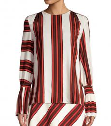 Tory Burch Maverick Stripe Flare-Sleeve Silk Blouse