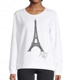 Karl Lagerfeld Soft White Eiffel Tower Cotton-Blend Sweatshirt