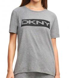 DKNY Grey Logo Caviar Beaded Tee