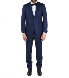 Corneliani Dark Blue Pinstriped Silk Virgin Wool Suit
