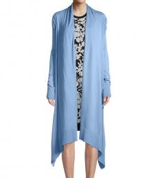 Light Blue Open-Front High-Low Cardigan