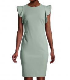 Calvin Klein Light Green Flutter-Sleeve Sheath Dress