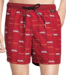 Karl Lagerfeld Red Monogram Print Shorts