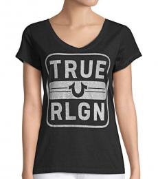 True Religion Black Embellished Cotton T-Shirt