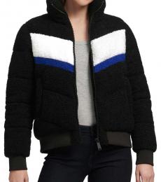DKNY Black Color Block Sherpa Puffer