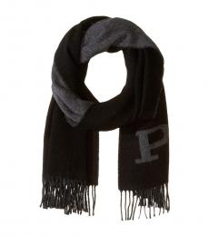 Ralph Lauren Black Charcoal Polo Pony Jacquard Scarf