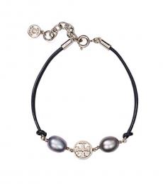 Tory Burch Grey Logo Miller Pearl Bracelet