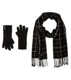 Calvin Klein Black Plaid Woven Scarf and Gloves Set