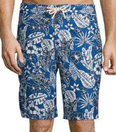 Tommy Bahama Dark Blue Baja Forte Floral-Print Swim Trunks
