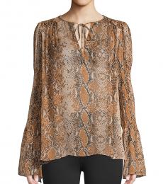Diane Von Furstenberg Brown Multi Rohini Snake Print Silk Top
